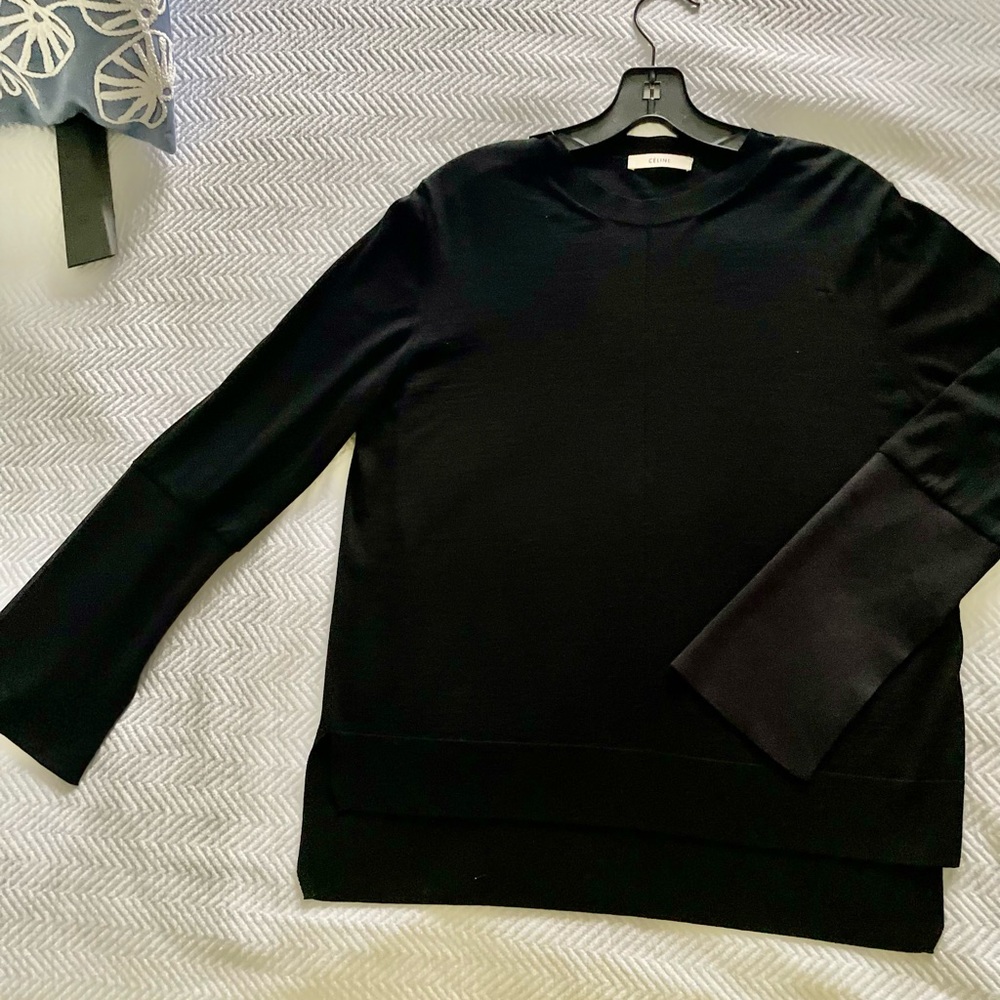 Céline silk/wool top. Flute sleeve. Gently worn. Lightweight knit.